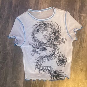 Size S see theough and blue dragon crop top